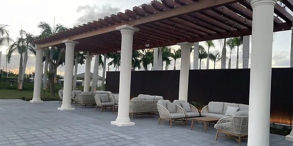 Marea Terrace pergola lounge setup for events at Secrets Tides Punta Cana
