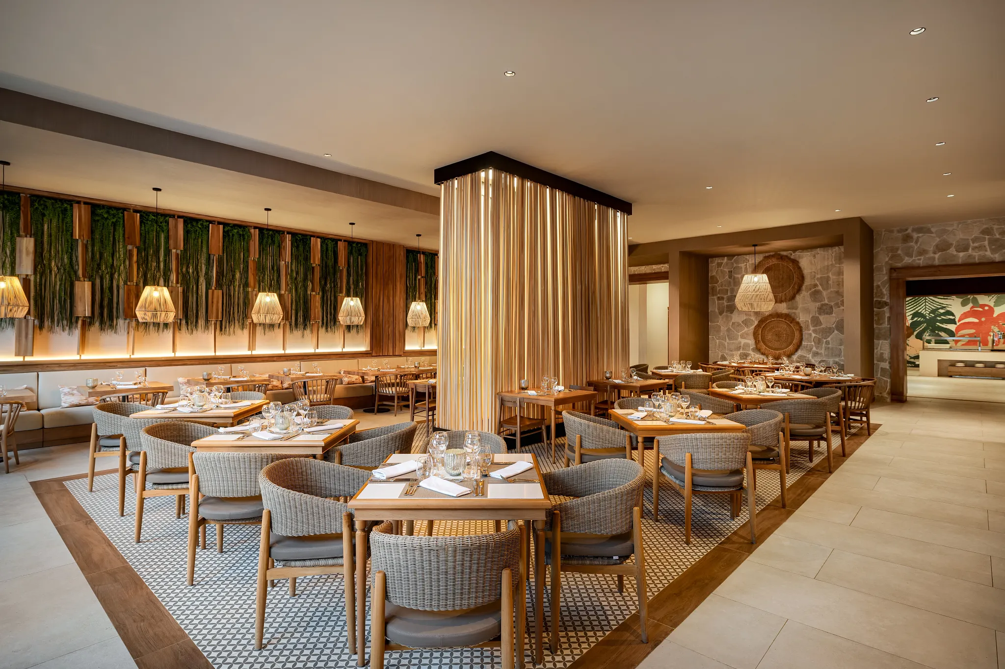 Market Café buffet at Secrets Tides Punta Cana featuring a bright dining space with international dishes, fresh selections, and casual seating.