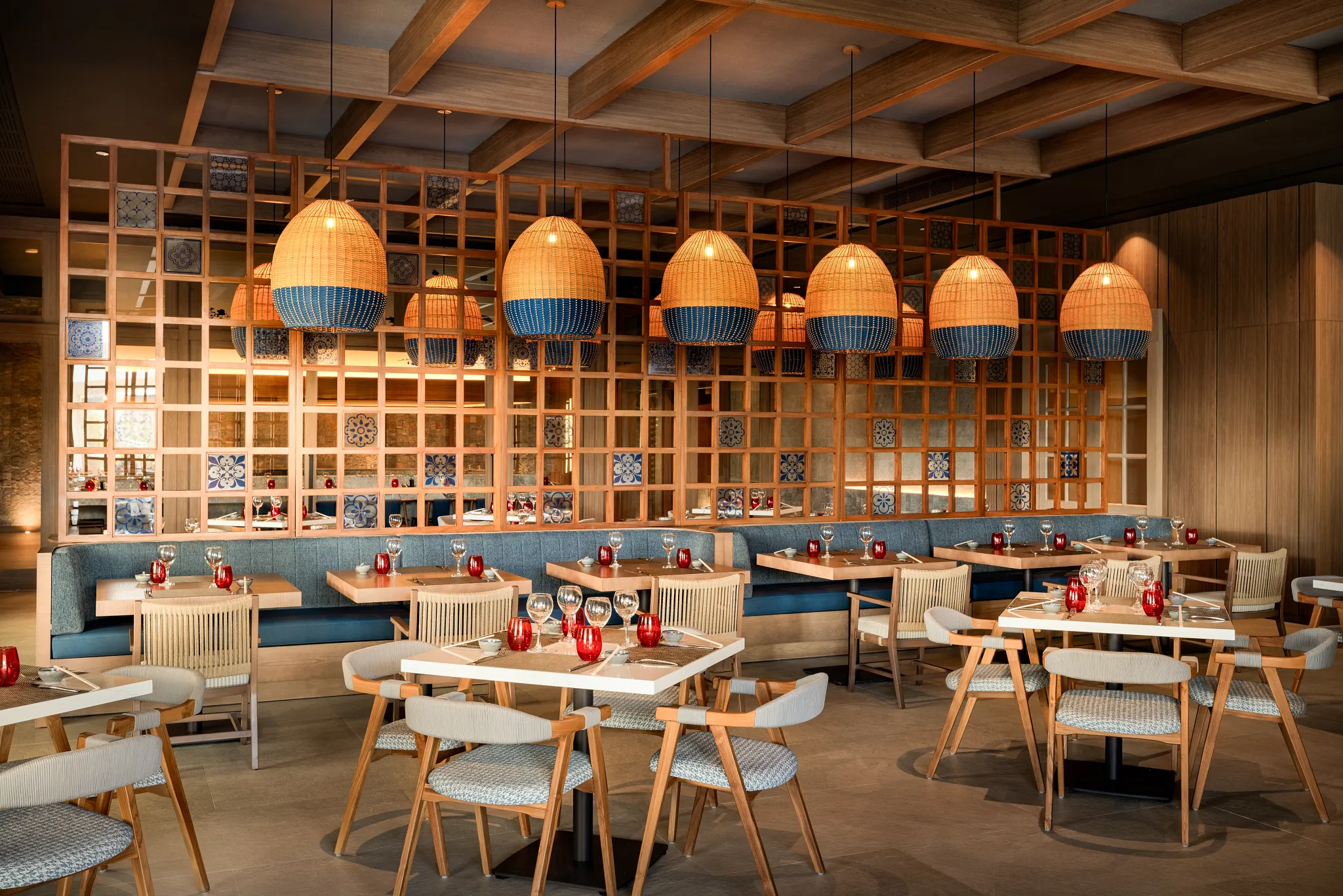 Meraki restaurant at Secrets Tides Punta Cana featuring elegant dining, Asian fusion dishes, hibachi grill, and Mediterranean-inspired cuisine.